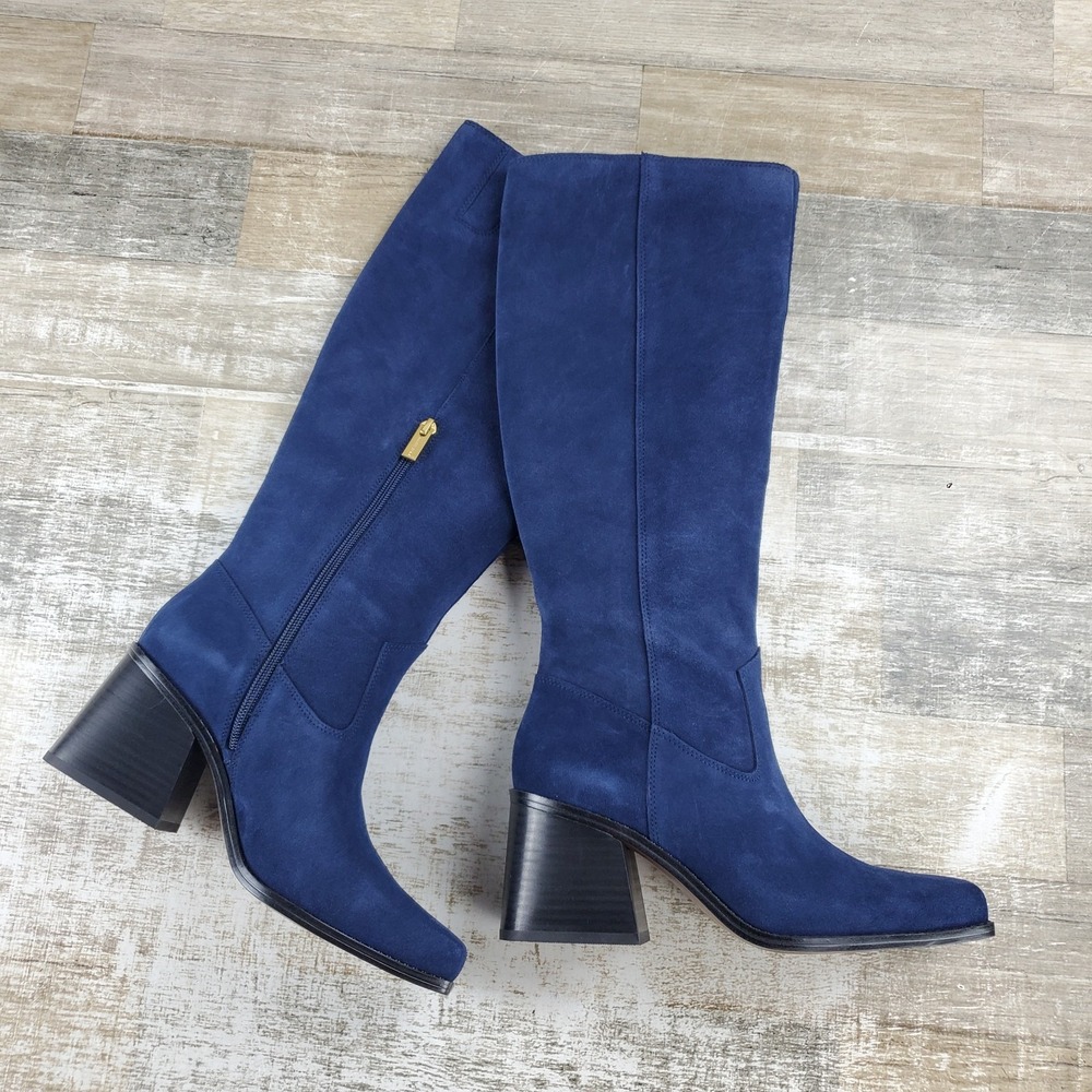 Vince Camuto Sangeti Womens Boots Sz 8.5 M Deep Navy Suede Square Toe Block Heel